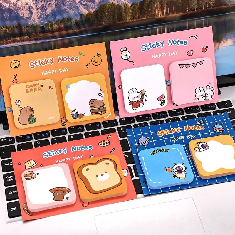 New Kawaii Cartoon Animal Sticky Notes Sticker 60Sheets Cute Rabbit Bear Capybara Astronaut Memo Pad School Office Stationery
