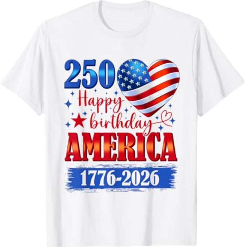 USA Hearts 1776 2026 July 4th 250th Birthday USA 250 Years T-Shirt S