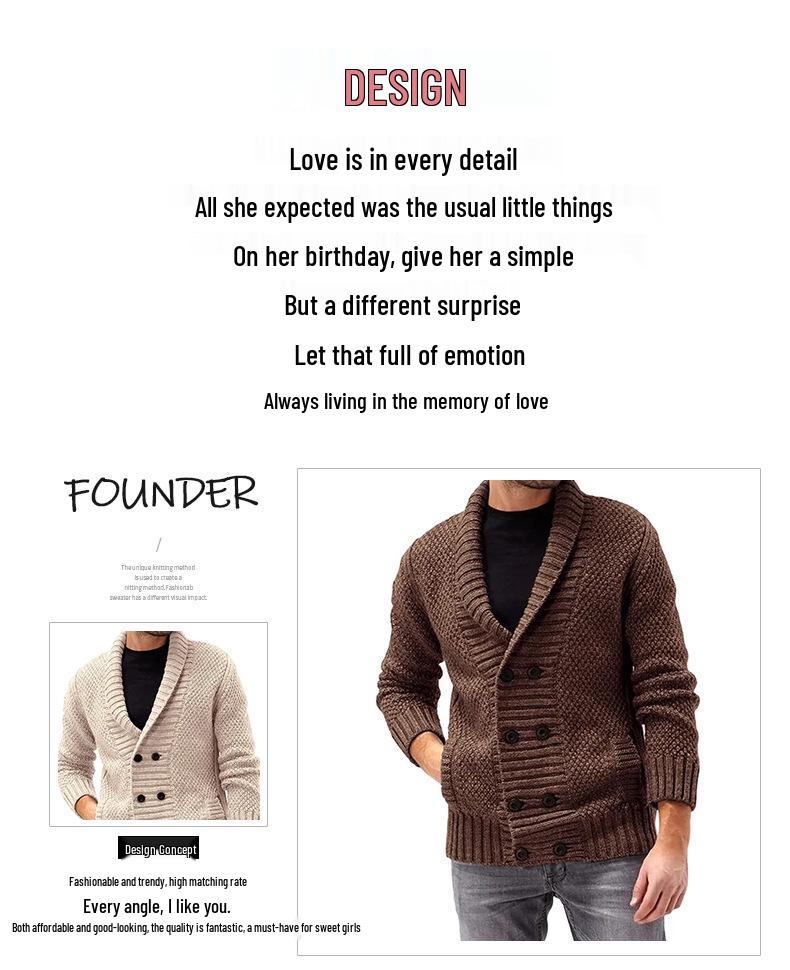 Men's Long Sleeve Solid Color Knitwear - Autumn/Winter Fashion, Comfortable Lapel Design.