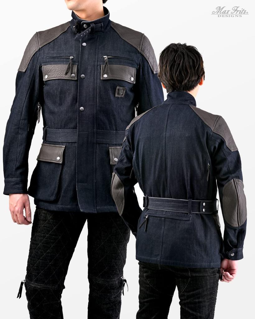Max Fritz Air Intake Rail Jacket Size L In Genuine Leather and Denim for 2, Indigo, Men's, (48), MFJ-2467, Motorcycles, Spring/Summer/Autumn.