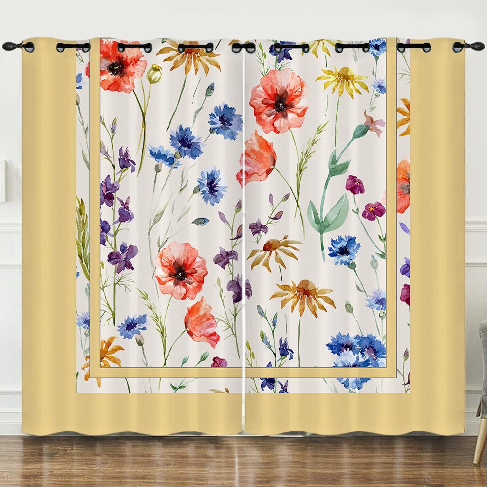 Штора Цветок Маленький Свежий Цветочный 3D Цифровая Печать Затемняющая Штора на Люверсах 2pcs*97cm*114cm*2
