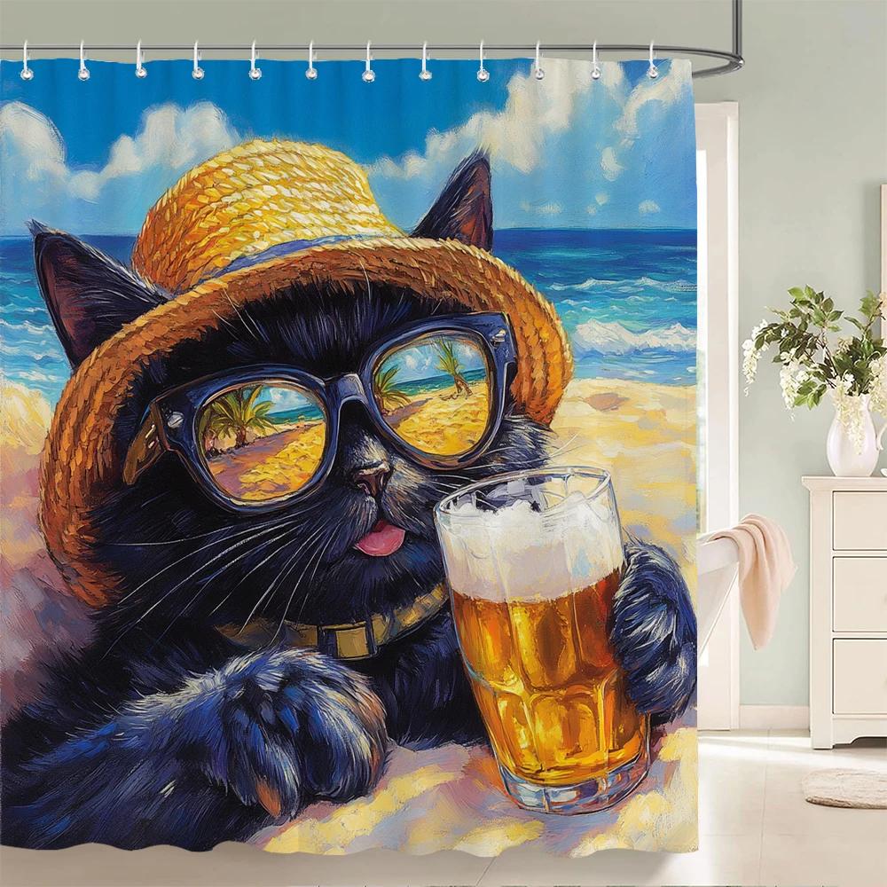 Individuality Creative Beach Animals Fabric Shower Curtain Bath Curtains For Bathroom Funny Cats And Dogs Home Decorate Curtain