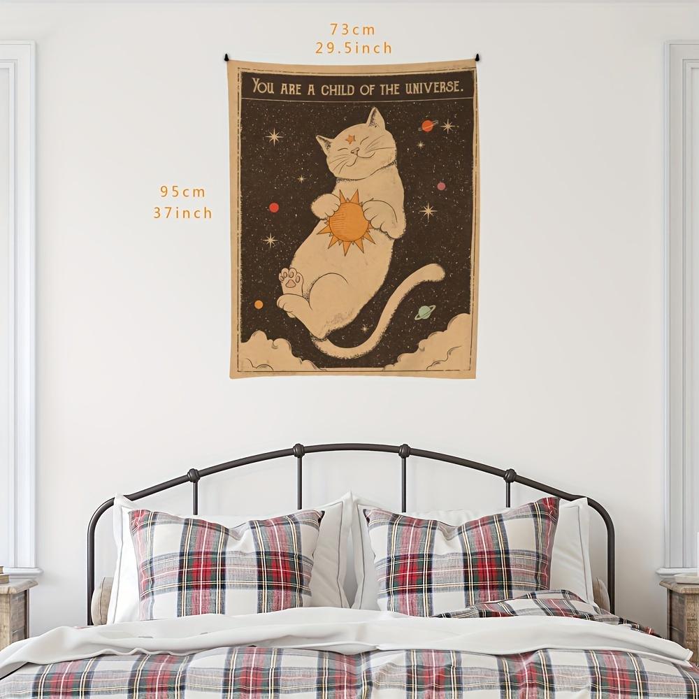

VIKAMA Cosmic Tapestry with Vintage Poster Style Brown Background With Cat Holding Sun For Bedroom and Living Room Decoration 74x94cm(29x37in)