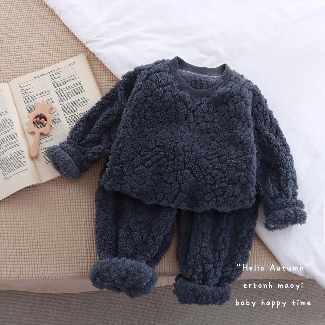 

2 шт. флисовая детская одежда для сна осень-зима для мальчиков и девочек домашняя одежда детские пижамы на молнии топы штаны одежда для малышей 140cm