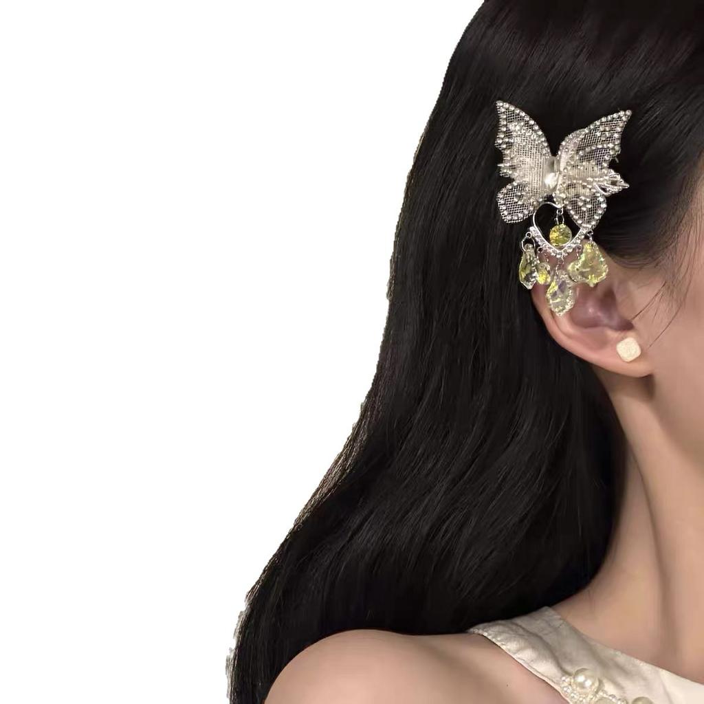 Women Elegant Hair Accessory Spirit Butterfly One Vibration Butterfly Pendant Duckbill Clip Super Fairy Side Hairpin