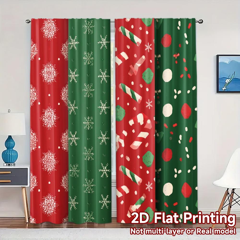 

Set Of 2 Modern Flat Printing Jit Curtains Without Rod Festivegreeting Fashionable Versatile Polyester Fabric Curtain W100*H70(CM)-Hooks&1PCS