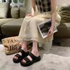 Thick-bottomed Leather Slippers Women's Summer Wear 2025 New High-end Internet Celebrity One-word Drag Stepping On Shit Casual Sandals