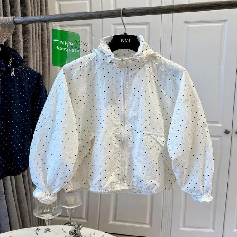 

Женский легкий повседневный кардиган с капюшоном для кондиционирования воздуха с солнцезащитным покрытием в горошек XXXL белый