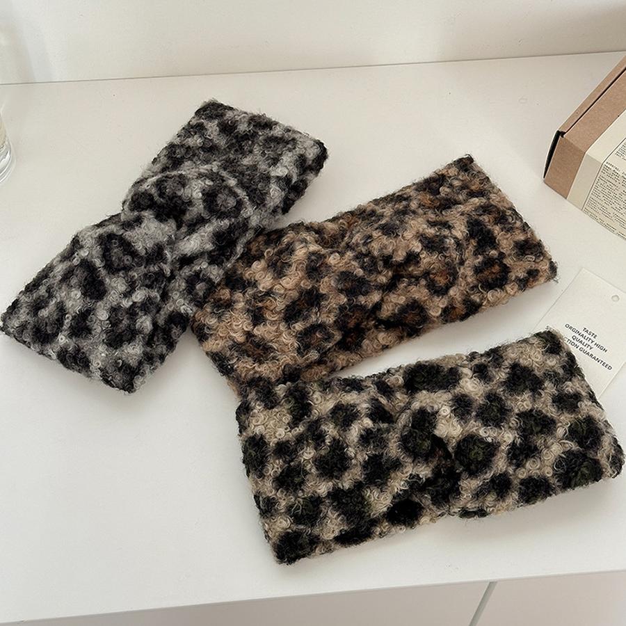 Vintage Leopard Print Knitted Cross Wash Face Headband for Women Autumn & Winter Versatile Hair Accessory
