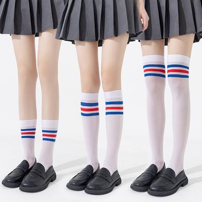 Women's Spring and Summer Thin Preppy Style Three Bar Stripes Long Leg Socks