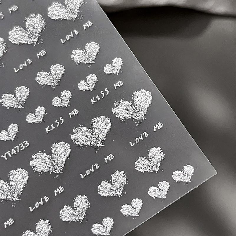 1 Blatt Weiße Herz Nagelsticker Relief Herz Design Selbstklebende Nagelkunst Dekoration DIY Slider Nagel