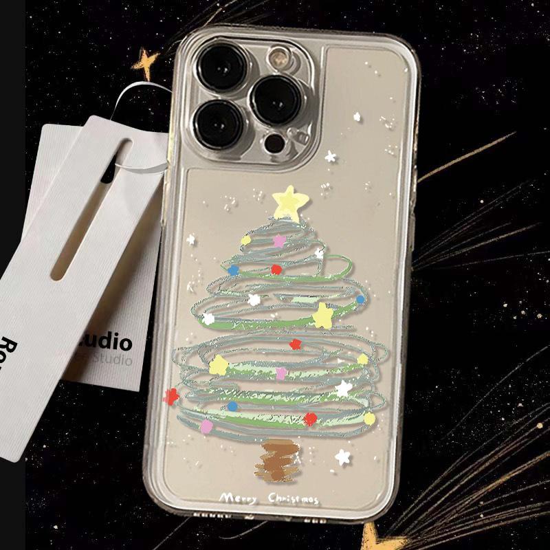Christmas Tree Drawing iPhone Case - Compatible with iPhone 16/15/12/11/XR, Full Coverage, Soft, Drop Protection