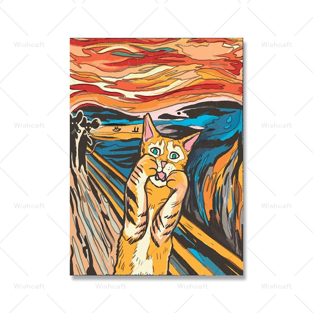 Grim Tattoo Cat on Red Sun Canvas Painting Funny Cute Cat Samurai Poster Print Kids Bed Home Room Wall Art Decoration Pictures