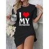 Women's Nightdress & Sleepdress with "I Love My Husband" Lettering - Short Sleeve Round Neck Nightgown Pajama Dress