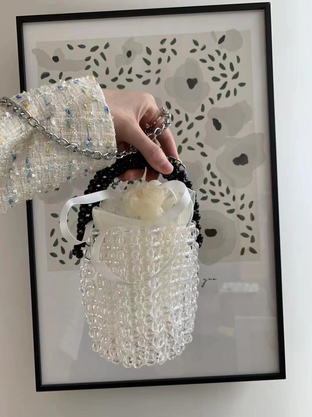 

Ніша ткана сумка-відро ручної роботи важкої промисловості акрилова перламутрова сумка портативна жіноча сумка з бісером прозорий