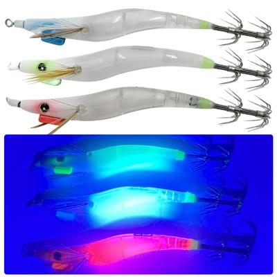Leuchtender Köder Hartgarnelenköder Simulation mit Tintenfisch-Jig-Haken UV Holz Egi Garnele Angelköder Oktopus Sepia Angelköder