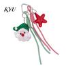 Knitted Holiday Embellishments Christmas Santa Claus Bag Charm, Crochet Keychain Pendant with Festive Charms Faux Leather Star, Xmas Hanging Decor for