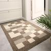 Brown Checkered Striped Washable Polypropylene Entrance Doormat