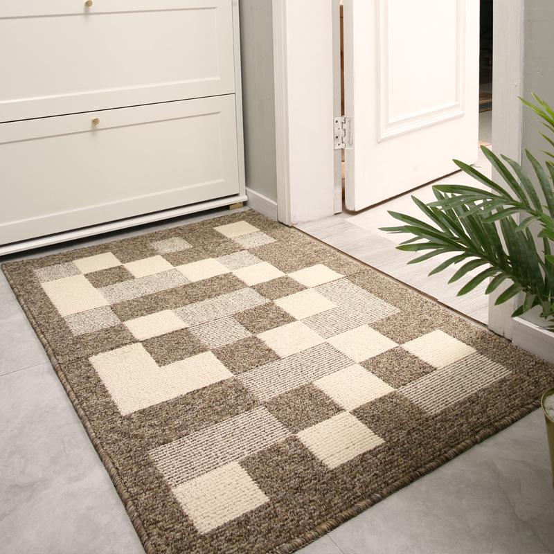 Brown Checkered Striped Washable Polypropylene Entrance Doormat