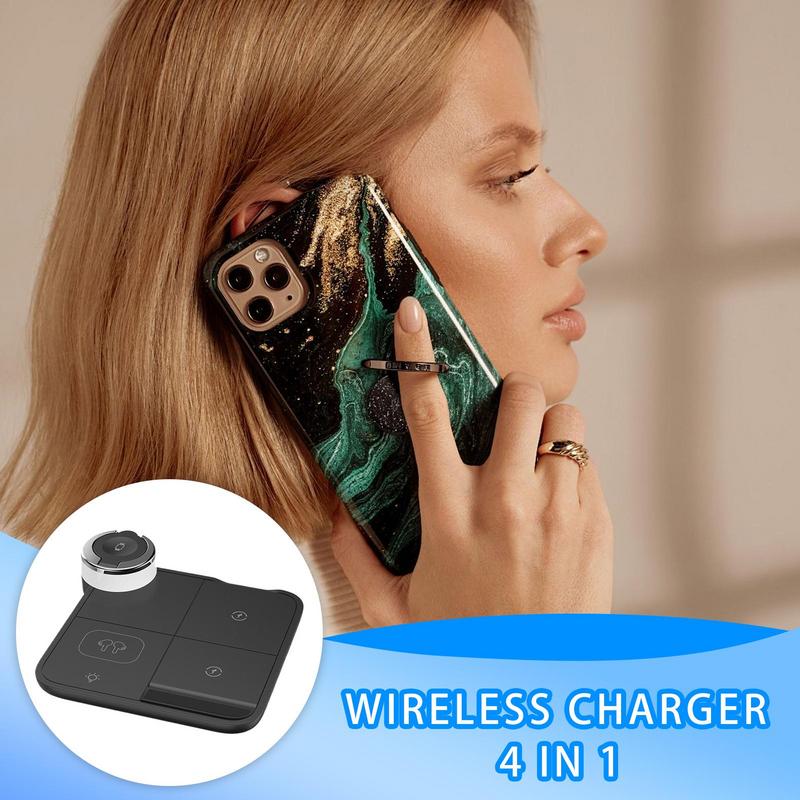 4 In 1 Wireless Charging Station Cell Phone Tablet Watch Charger with Colorful Light Foldable 15W Fast Wireless Charger Stand