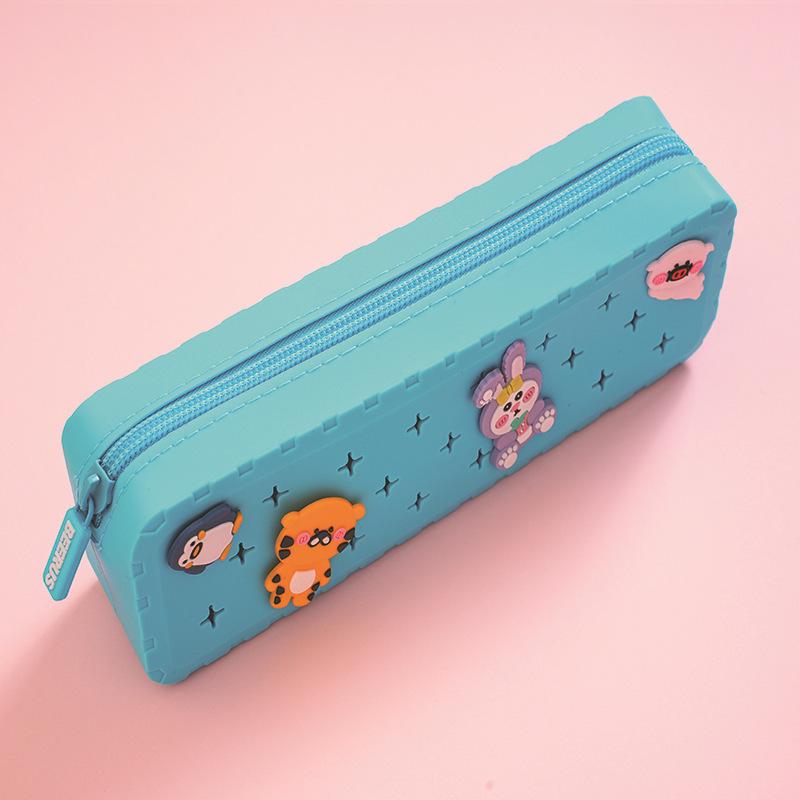 Silicone Zip-Up Pencil Case, Stationery Organiser,Diy Cartoon Pencil Case,Suitable For Primary And Secondary School Pupils