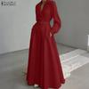 ZANZEA Women Turn Down Collar Long Sleeve Casual Spring Autumn Long Dress