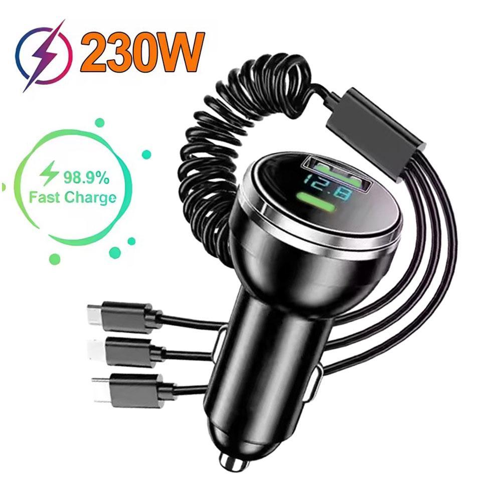 230W Car Charger 5 Ports Fast Charge PD QC3.0 USB C Car Phone Charger Type C Adapter In Car For Iphone Samsung Huawei Xiaomi