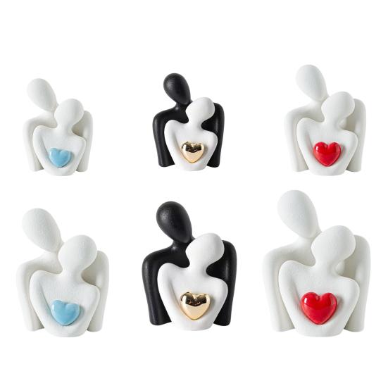 Ceramic Couple Hug Love Statue Mini Hugging Couple Sculpture Romantic Lover Figurine Home TV Stand Shelf Decor for Wedding Anniversary Valentine Gift