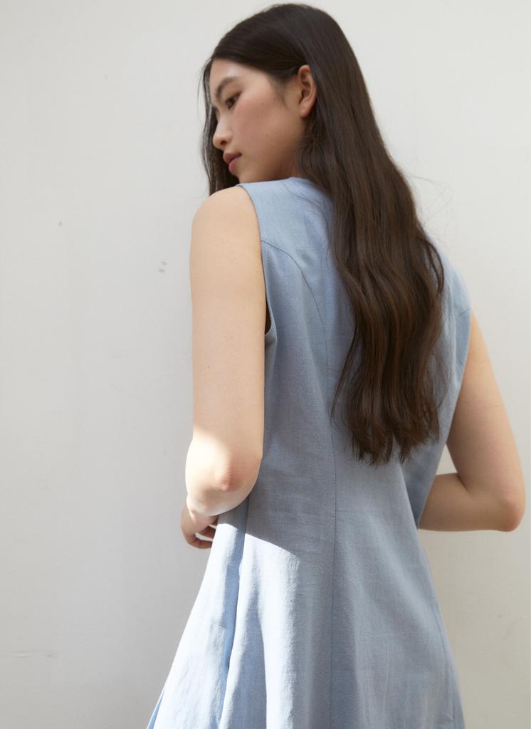 Ana Pleated Cotton Linen Dress