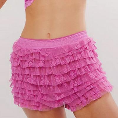 Pantalones Cortos de Verano para Mujer Volantes Multicapa Ribete de Encaje Pantalones Cortos de Playa Estilo Lolita Cintura Baja Pantalones Cortos Ultracortos Ropa Diaria Pantalones Cortos para Dormir