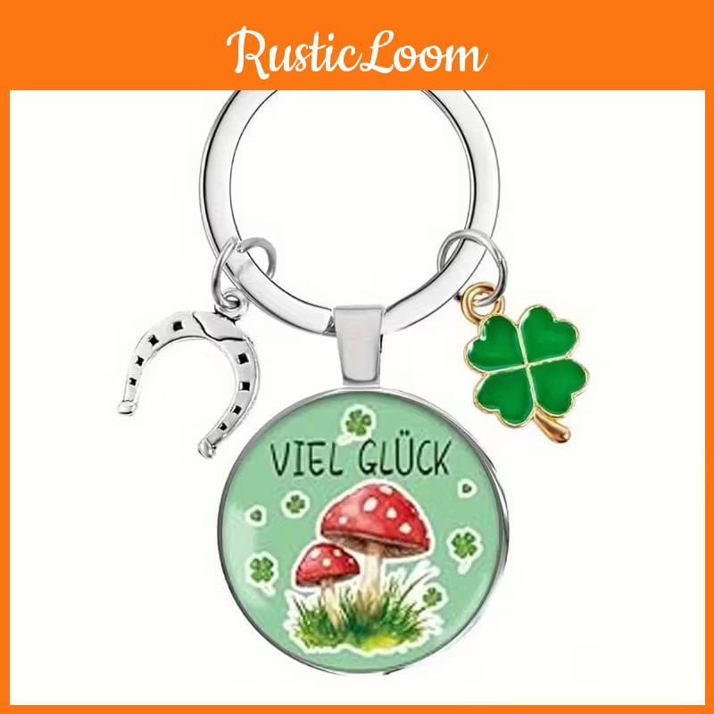 Four Leaf Clover And Mushroom Keychain Alloy Cute Gift For Couples And Friends