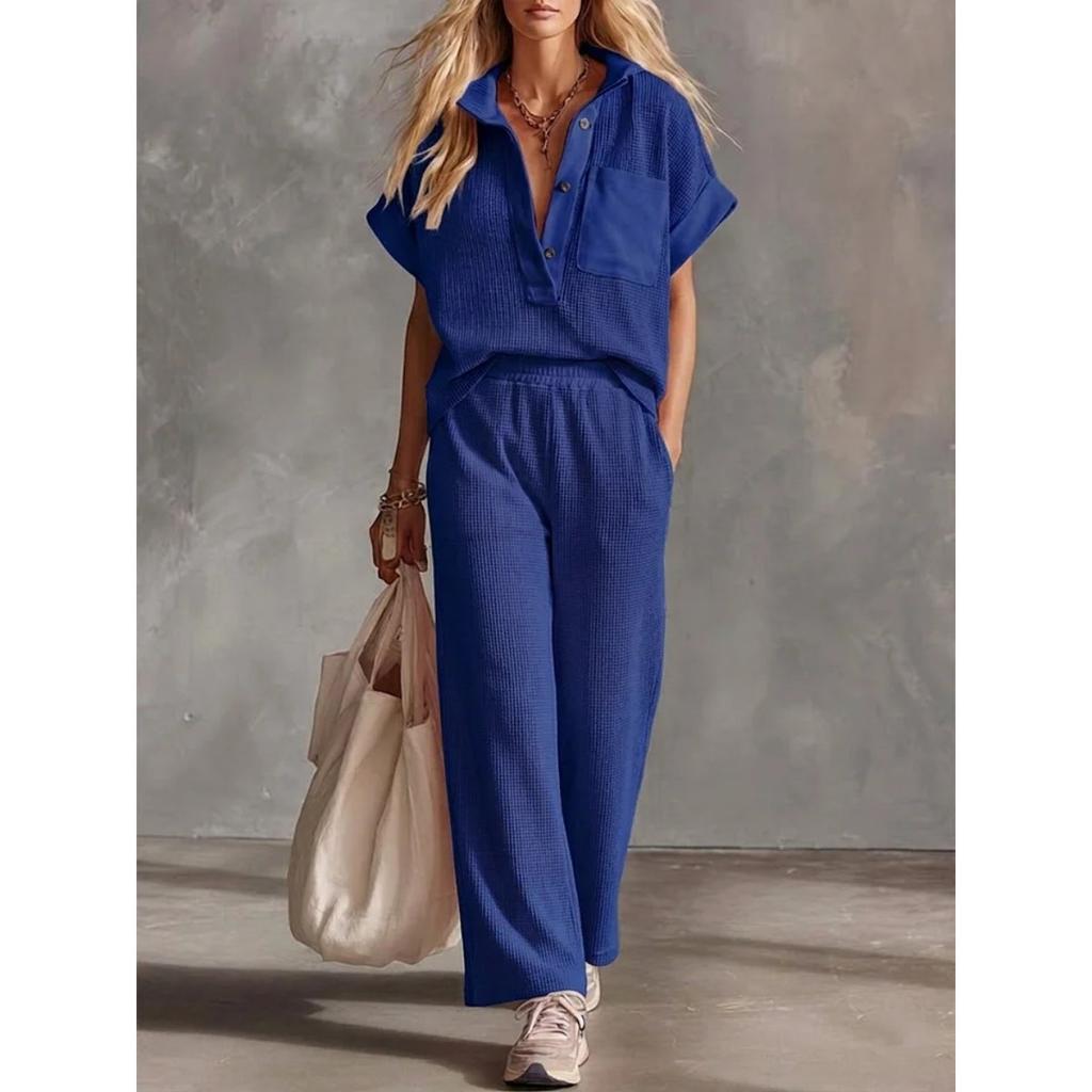 Spring Summer New Women's 2-piece Outfit, Short Sleeve Top + Casual Pants Matching Set, Fashion Casual Two Piece Suit