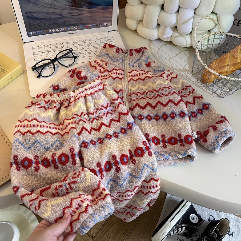 Autumn/Winter Plush Thickened Korean Style Kids Homewear Set - Warm Boys & Girls Clothing