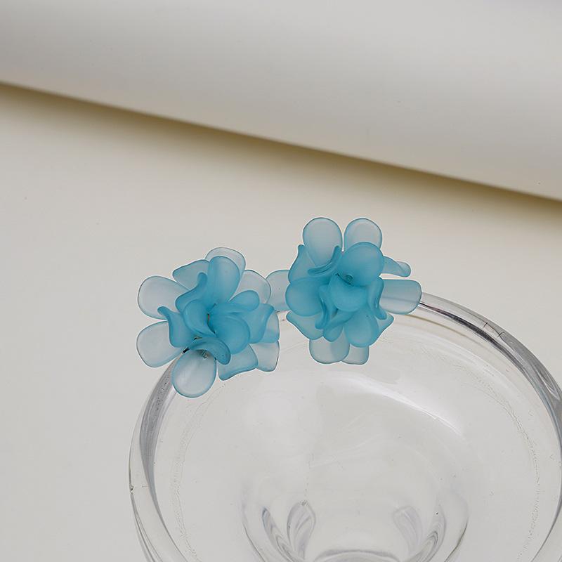 Anna Style Frosted Flower Earrings, 925 Silver Needle - Trendy Transparent Studs for Spring/Summer.