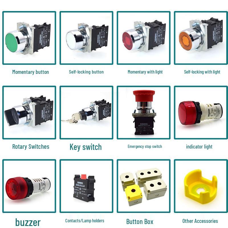 Siemens Metal Rotary Pushbutton Switch Models: 3SB6130-2AL10-1NA0, 3SB6160-2BA10-1BA0