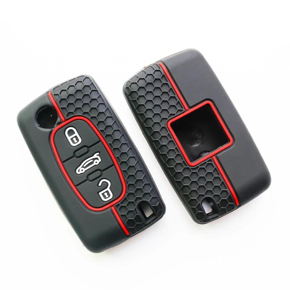2 Button Silicone Car Key Ring Cover Case Holder For Peugeot 206 308 3008 Expert Partner Citroen C3 Pluriel Picasso Berlingo
