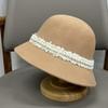 Elegant fashion celebrity style pearl wool bucket hat women autumn and winter British top hat travel temperament basin hat