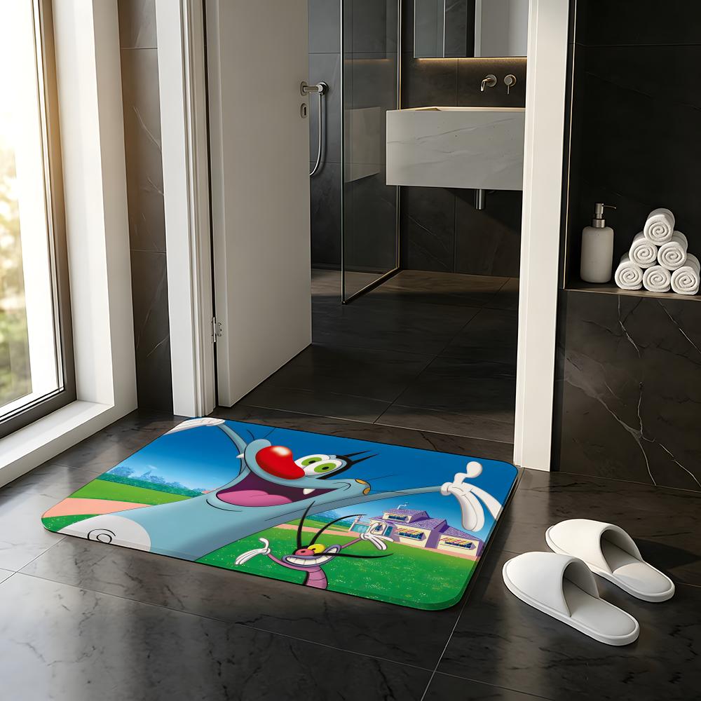 TAPPETINO ANIME O-Oggy e i Mosconi Tappetino Assorbente Tappeto d'Ingresso Antiscivolo per Bagni Servizi Igienici e WC