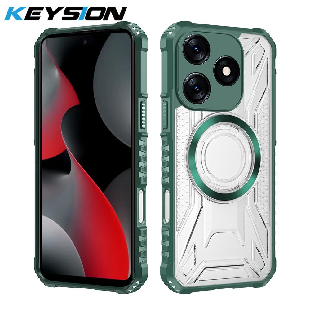 KEYSION Transparent Magnetic Case for TECNO Spark 10 Pro Soft Silicone+PC Heavy Duty Shockproof Phone Cover for Spark 10 4G 10C