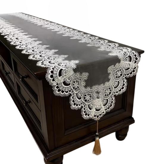Lace Table Runner with Tassels, Vintage Lace Dining Table Runner, Coffee Table Runners, Waterproof Oil-Proof Exquisite Table Runner for Dining 100x40cm D