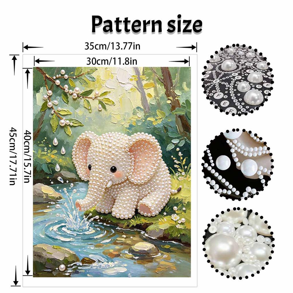 Frameless DIY Pearl Bead Painting Kit Cute Elephant Pattern Creative Relaxing Craft Canvas Home Decor Adult Gift for Kids
