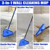 Wall Mop Cleaner Long Handle 80 Inches, 180° Folding Ceiling Washer Scrubber and Squeegee, Triangle Baseboard Cleaning Tool Duster with 6 Microfiber