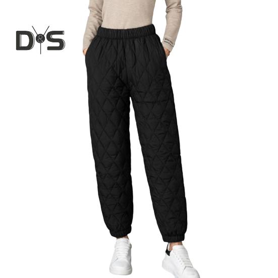 

Женские зимние брюки, эластичные, с высокой талией, стеганые, с ромбовидным узором, утолщенные, теплые спортивные брюки M чёрный