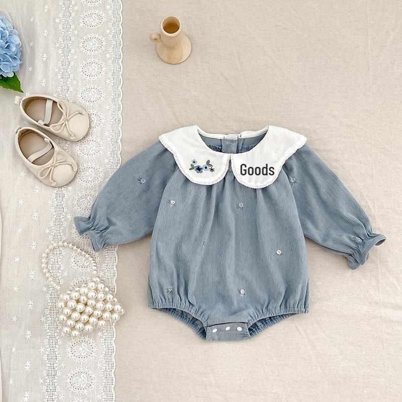 Koreanischer Baby-Strampler: Modischer bestickter Kragen, Langarm, für Frühling & Herbst