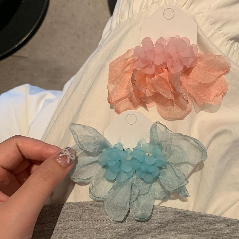 Sweet Mesh Streamer Flower Stud Earrings Fashion Exaggerated Vacation Style Earrings Women's Niche Super Fairy Earrings