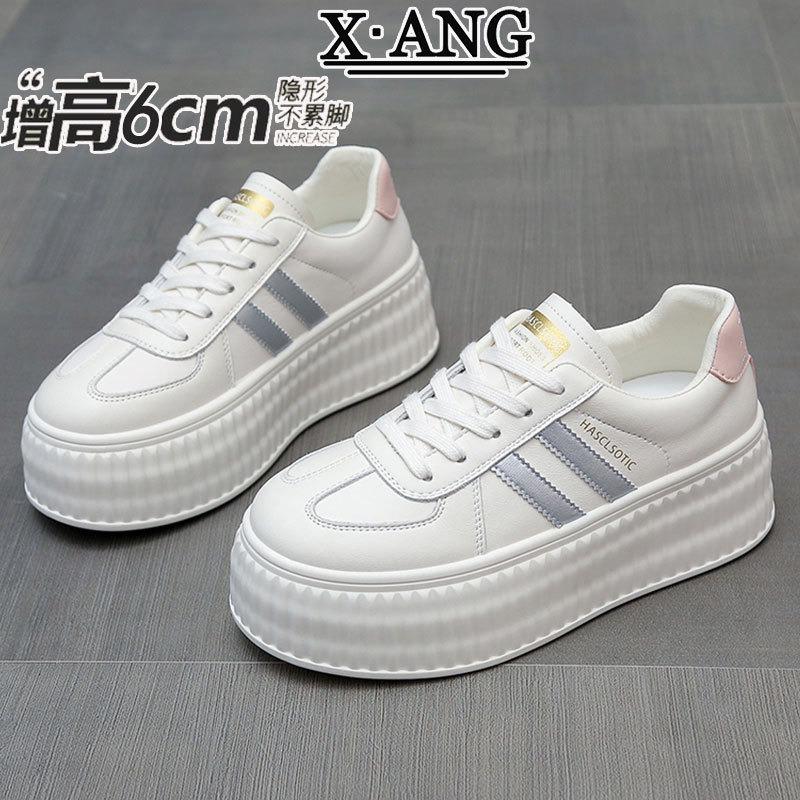 Leather children's thick-soled heightening women's shoes spring new versatile little white shoes casual sports board shoes