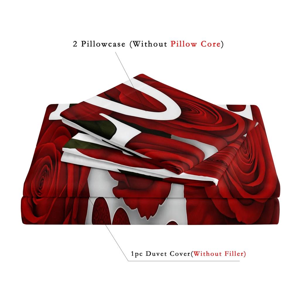 3pcs Valentine'S Day Gifts Bedding Set Romantic Rose Love Letter Pattern Duvet Cover Set Queen King Size Gifts for Lover