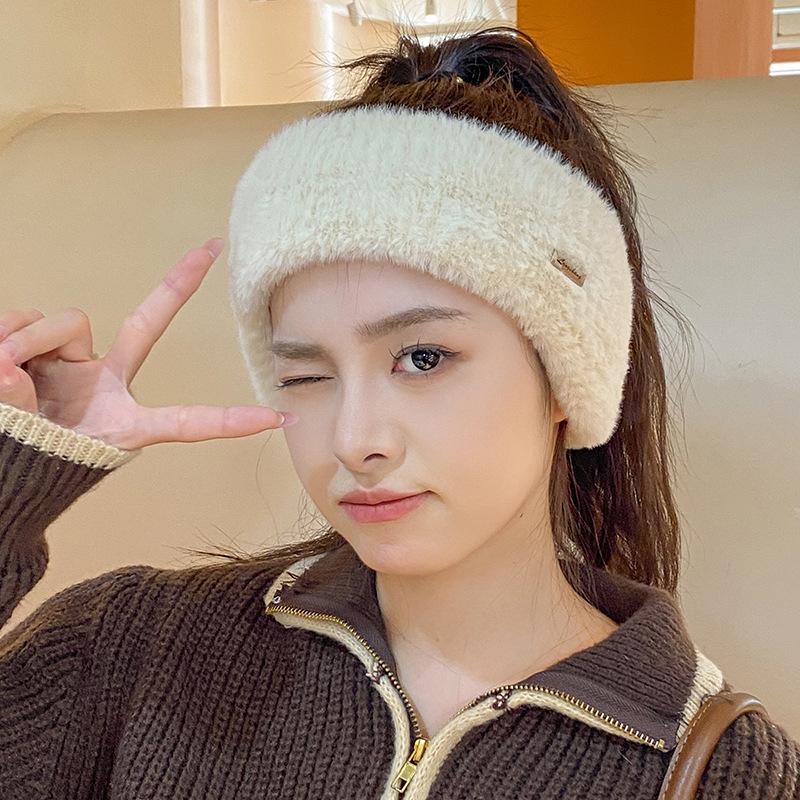 Headband, Empty Top Ear Protection Hat, Winter Warm and Windproof Knitted Confinement Hat, Big Head Circumference Versatile Outdoor Sports Running Hat