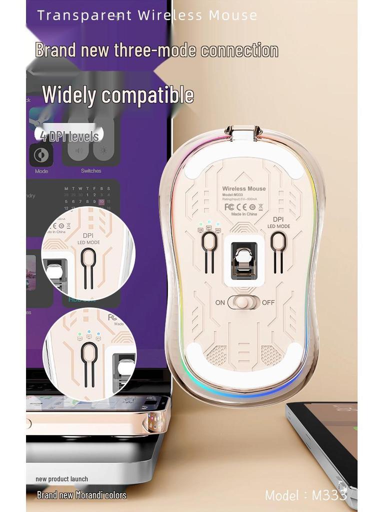 Bobcat Silent Bluetooth Mouse - Transparent, Wireless, 3 Modes, TYPE-C Charging, Universal Compatibility