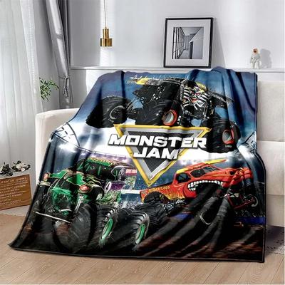 3D Monster Jam Monster Truck Cartoon Flannel Soft Throw Blanket Boys Bedroom Sofa Bed Warm Throw Blanket Picnic